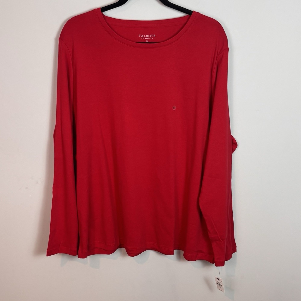NEW Talbots Womens Red 100% Cotton Long Sleeve Stretch Tee SZ 3X Colorful Casual